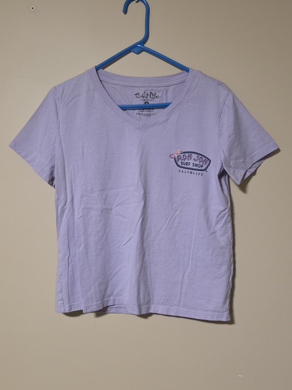 Salt Life Lavender V-Neck Tee with Chest Surf Logo